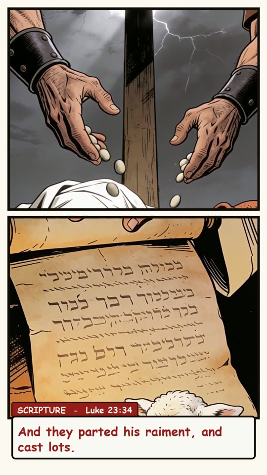 Panel 7: And they parted his raiment, and cast lots.