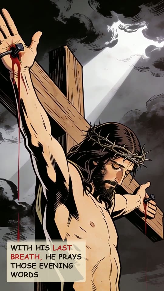 Panel 5: With his last breath, he prays those evening words