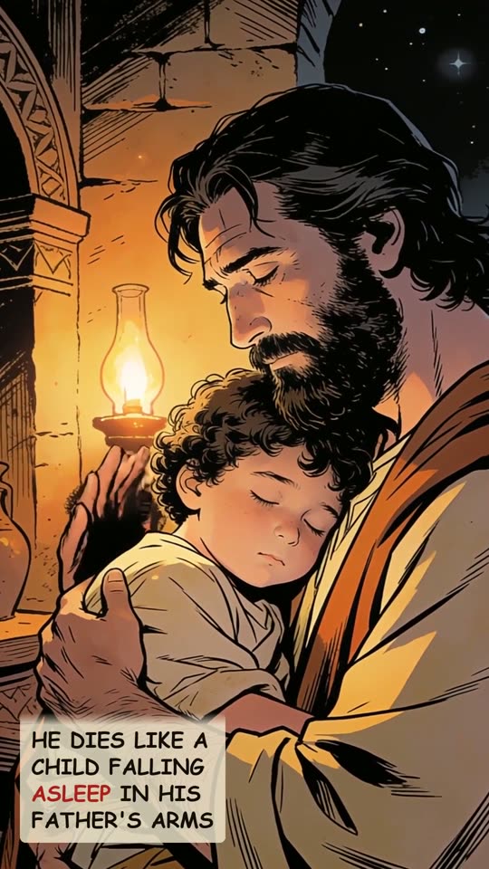 Panel 10: He dies like a child falling asleep in his father's arms