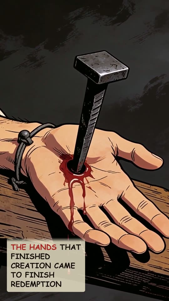 Panel 6: The hands that finished creation came to finish redemption