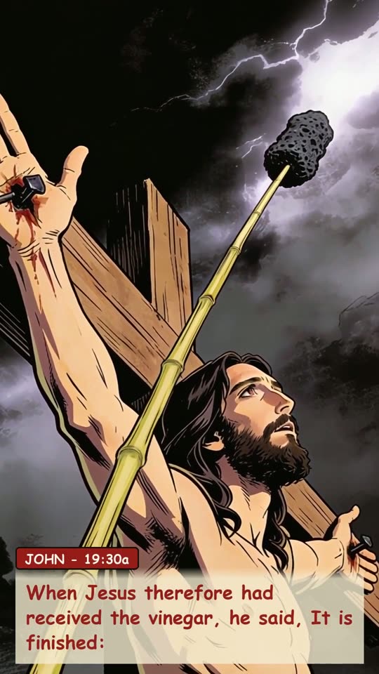 Panel 10: When Jesus therefore had received the vinegar, he said, It is finished: