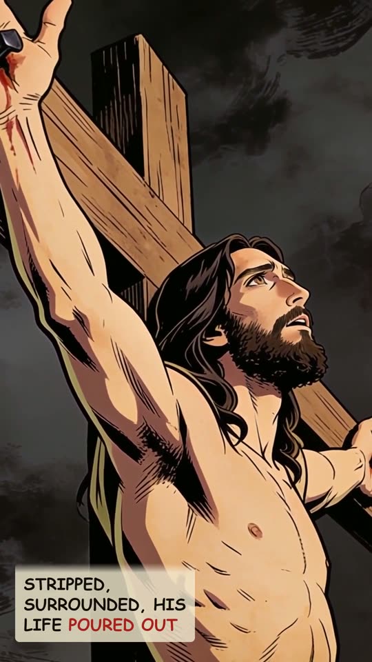 Panel 5: Stripped, surrounded, his life poured out
