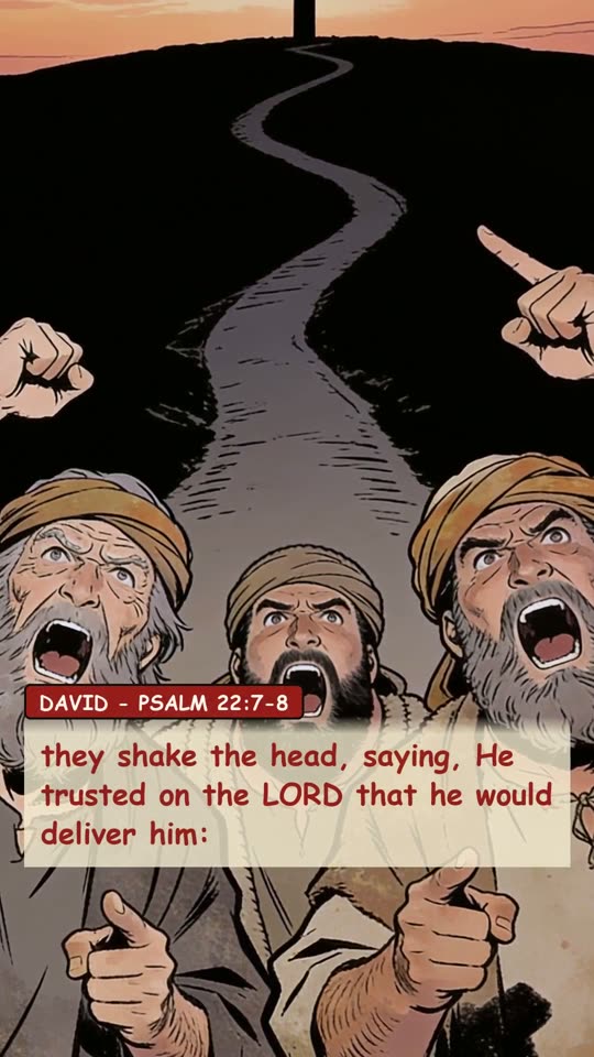 Panel 4: they shake the head, saying, He trusted on the LORD that he would deliver him:
