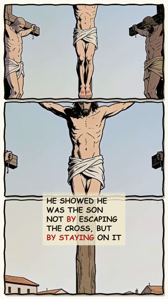 Panel 16: He showed He was the Son not by escaping the cross, but by staying on it