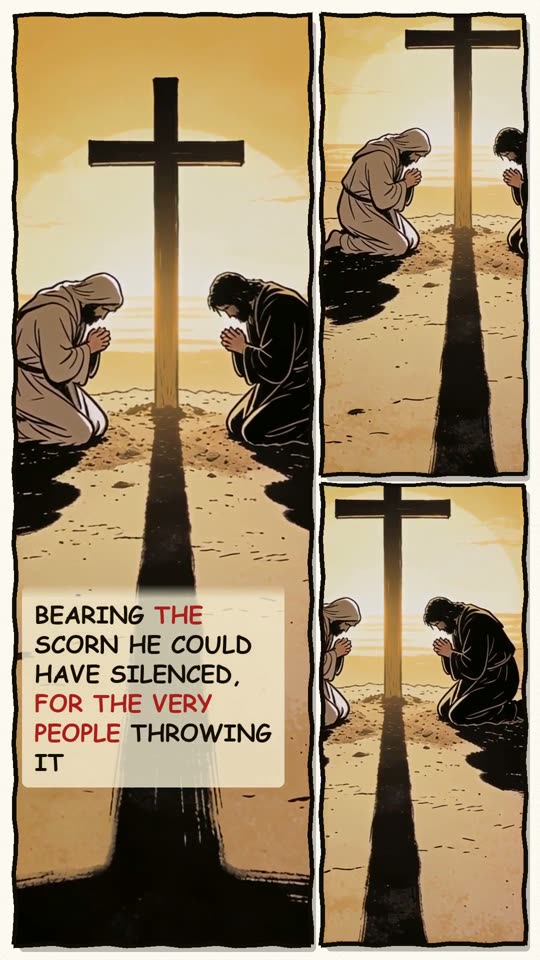 Panel 17: Bearing the scorn He could have silenced, for the very people throwing it