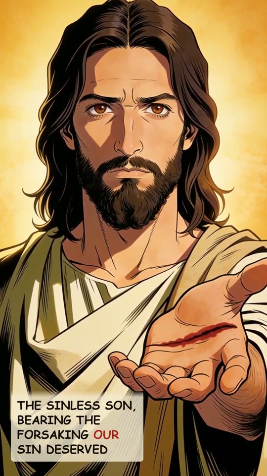 Panel 10: The sinless Son, bearing the forsaking our sin deserved