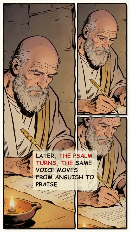Panel 4: Later, the psalm turns, the same voice moves from anguish to praise