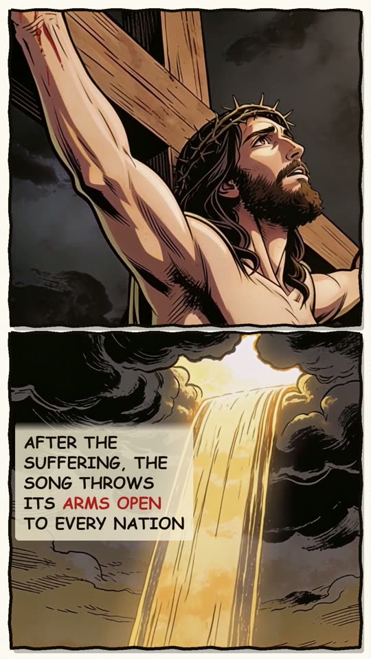 Panel 3: After the suffering, the song throws its arms open to every nation