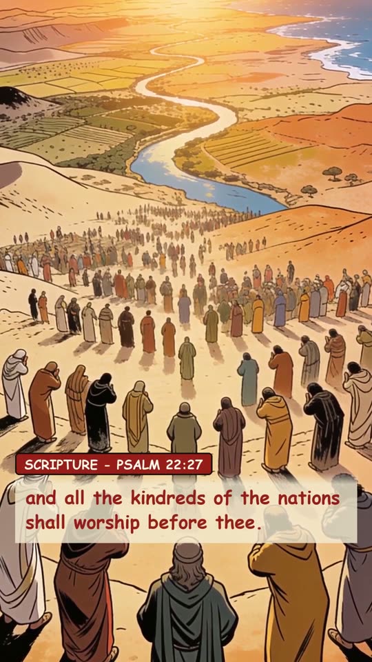 Panel 5: and all the kindreds of the nations shall worship before thee.