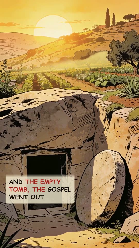 Panel 10: and the empty tomb, the gospel went out