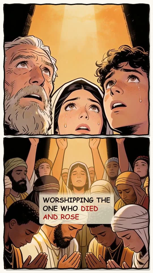 Panel 12: worshipping the One who died and rose
