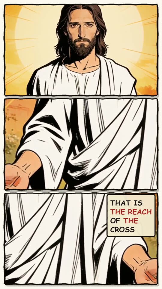 Panel 13: That is the reach of the cross