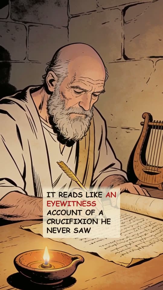 Panel 2: it reads like an eyewitness account of a crucifixion he never saw