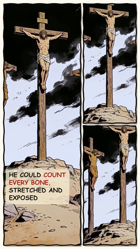 Panel 9: He could count every bone, stretched and exposed