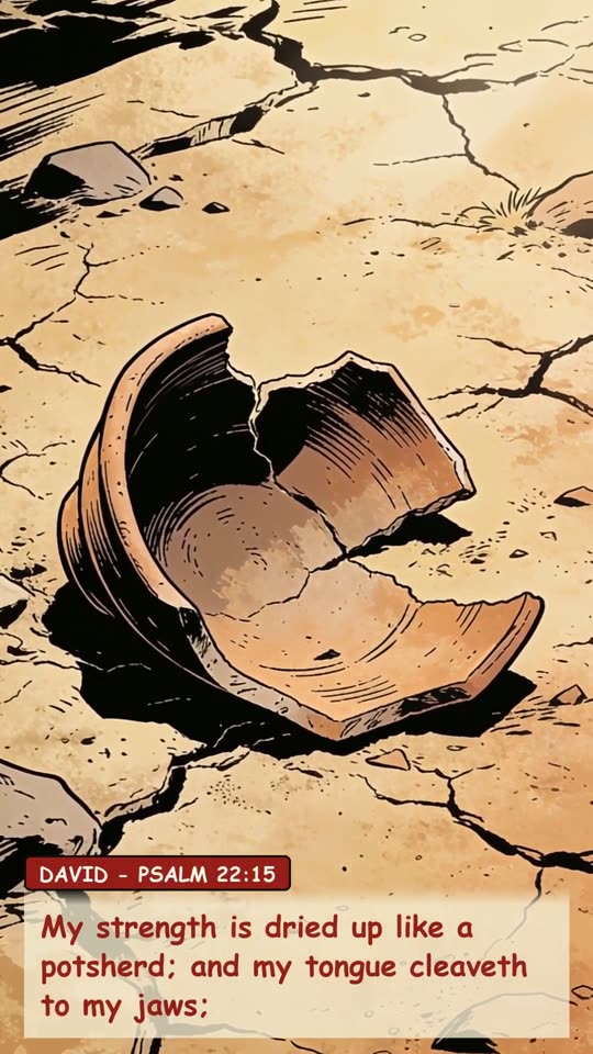 Panel 5: My strength is dried up like a potsherd; and my tongue cleaveth to my jaws;