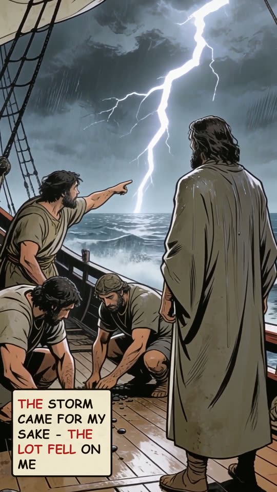 Panel 6: The storm came for my sake, the lot fell on me