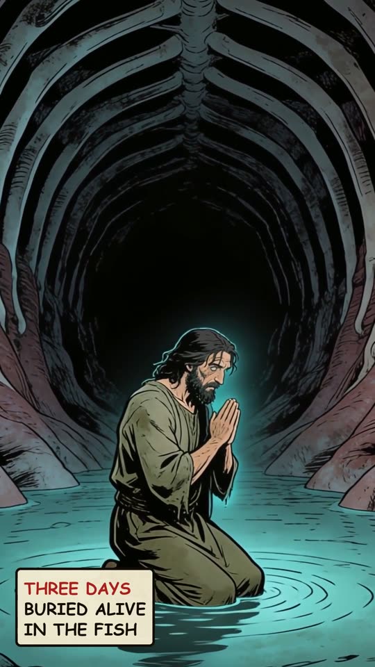 Panel 8: Three days buried alive in the fish