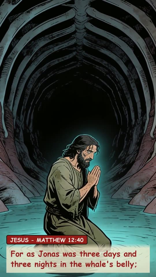 Panel 10: For as Jonas was three days and three nights in the whale's belly;