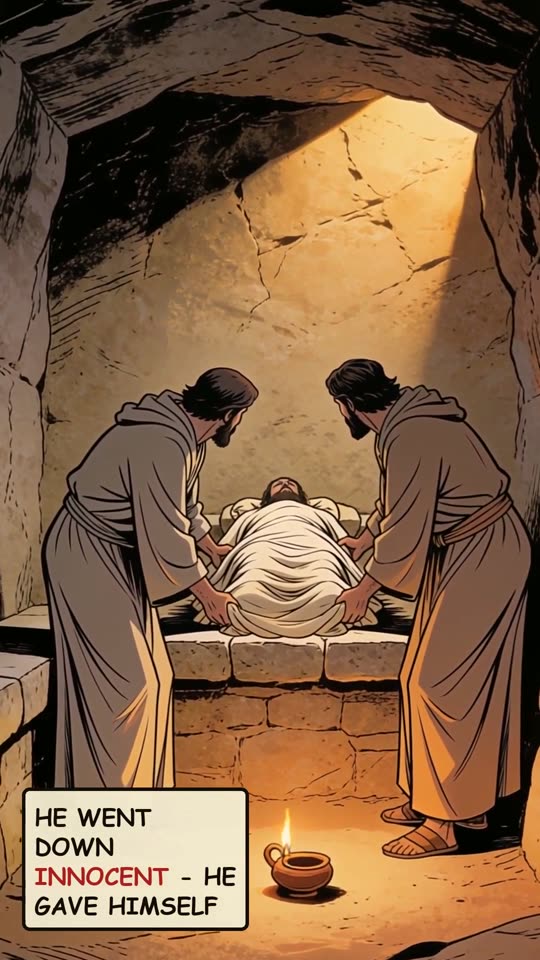 Panel 13: He went down innocent, He gave Himself