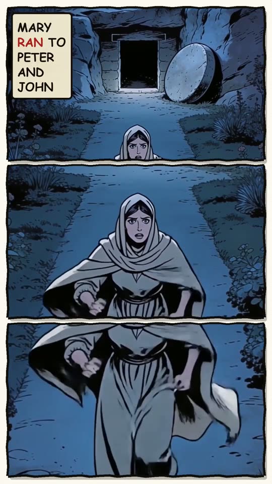 Panel 3: Mary ran to Peter and John