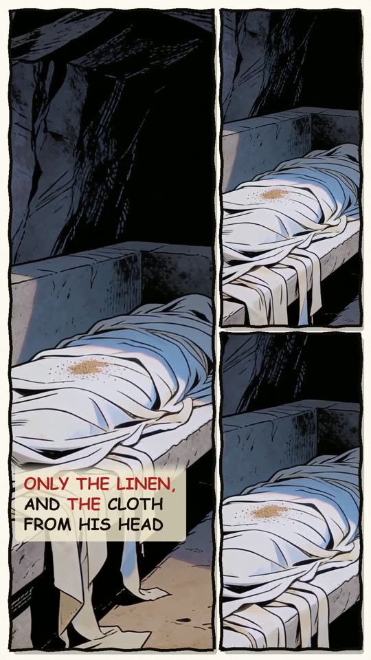 Panel 6: Only the linen, and the cloth from his head