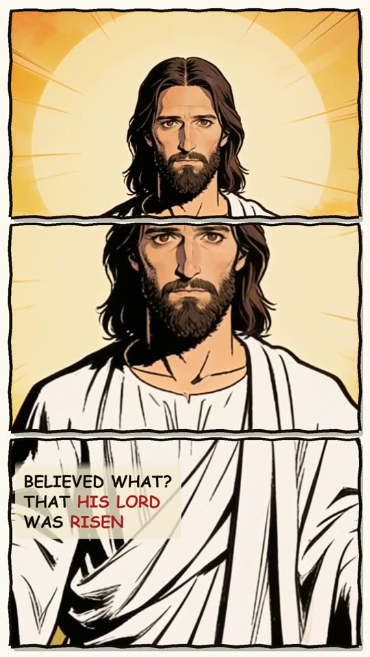 Panel 13: Believed what? That his Lord was risen