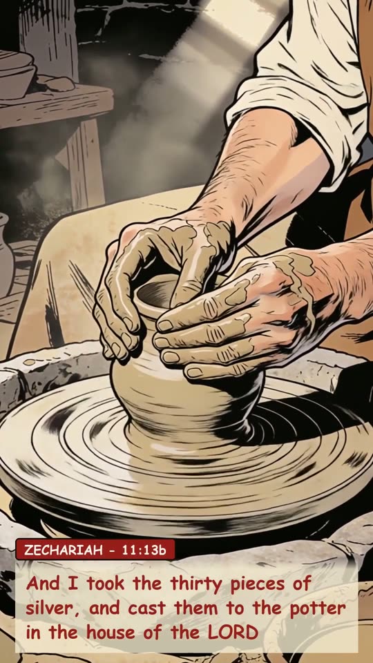 Panel 8: And I took the thirty pieces of silver, and cast them to the potter in the house of the LORD