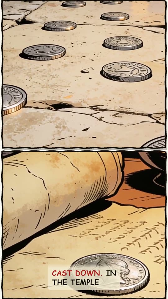 Panel 11: Cast down. In the temple