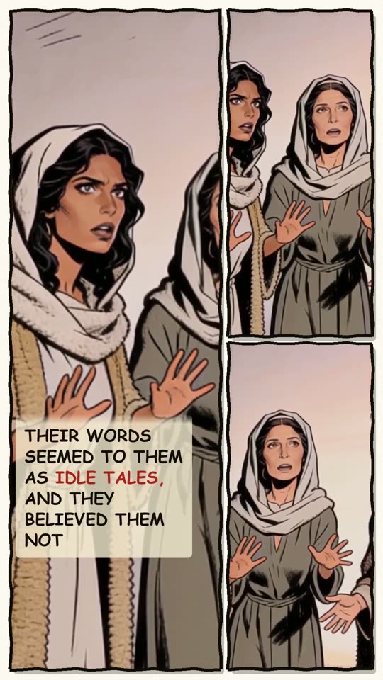 Panel 2: Their words seemed to them as idle tales, and they believed them not