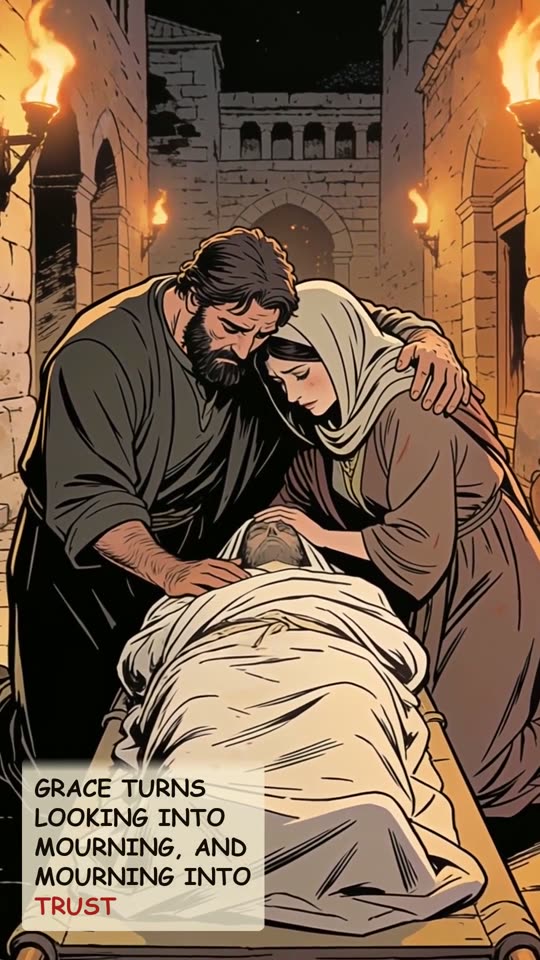 Panel 16: Grace turns looking into mourning, and mourning into trust